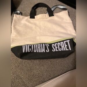 Victoria's Secret Cream and Black Tote with Lime Trim